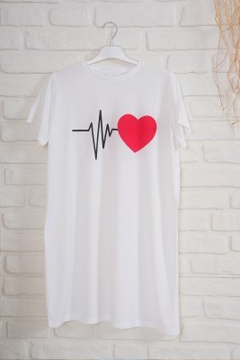 Kalp Baskı Beyaz Tişört - Thumbnail
