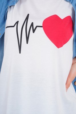 Kalp Baskı Beyaz Tişört - Thumbnail