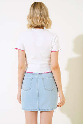 Kalp Baskılı Önü Büzgülü T-shirt Ekru - Kadın Giyim Modelleri