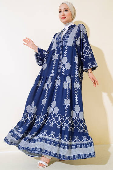 Kalp Desen Salaş Elbise Lacivert - Elbise