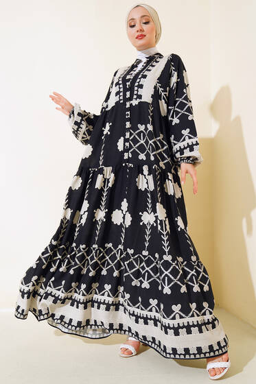 Kalp Desen Salaş Elbise Siyah - Elbise