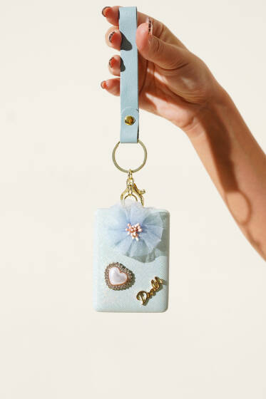 Kalp Desenli Anahtarlıklı Ayna Bebe Mavi - Ayna