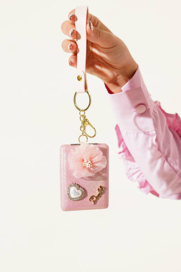 Kalp Desenli Anahtarlıklı Ayna Pembe - Ayna