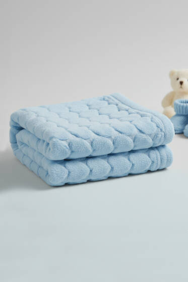 Kalp Desenli Bebek Battaniye Mavi - Battaniye