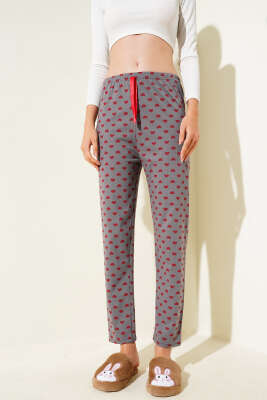 Kalp Desenli Pijama Altı Füme - Pijama