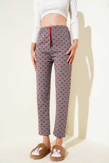 Kalp Desenli Pijama Altı Füme - Pijama