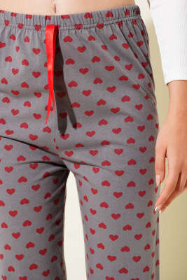 Kalp Desenli Pijama Altı Füme - Pijama