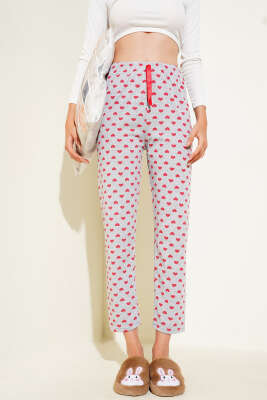 Kalp Desenli Pijama Altı Gri - Kadın Pijama Takımı