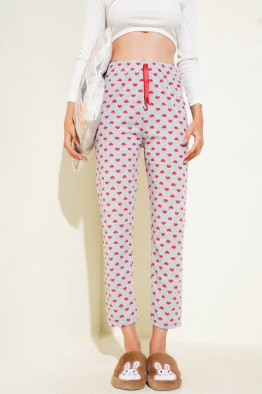 Kalp Desenli Pijama Altı Gri - Kadın Pijama Takımı