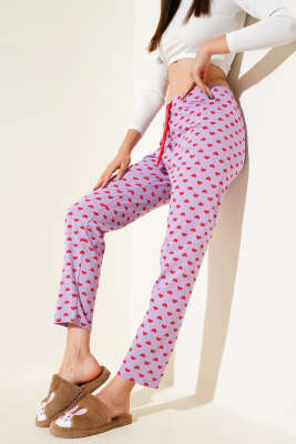 Kalp Desenli Pijama Altı Lila - Pijama