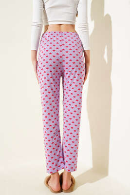Kalp Desenli Pijama Altı Lila - Pijama
