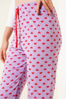 Kalp Desenli Pijama Altı Lila - Pijama