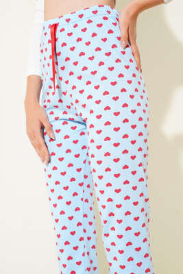 Kalp Desenli Pijama Altı Mavi - Kadın Pijama Takımı