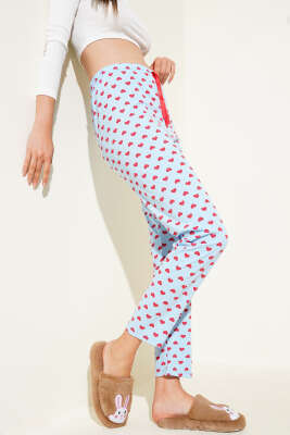Kalp Desenli Pijama Altı Mavi - Pijama