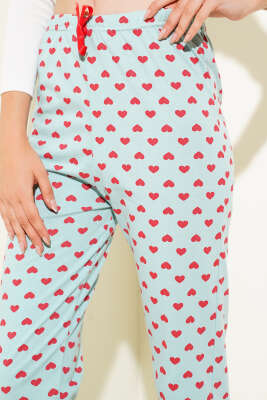 Kalp Desenli Pijama Altı Mint - Pijama