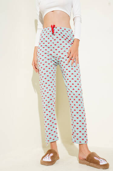 Kalp Desenli Pijama Altı Mint - Pijama & Gecelik