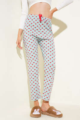 Kalp Desenli Pijama Altı Mint - Pijama & Gecelik