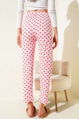 Kalp Desenli Pijama Altı Pembe - Kadın Pijama Takımı