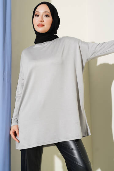 Kalp Detaylı Basic Tunik Gri - Tunik