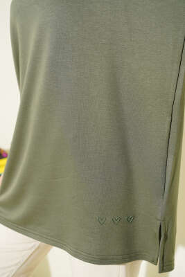 Kalp Detaylı Basic Tunik Haki - Tunik