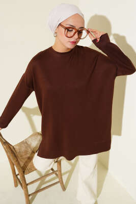Kalp Detaylı Basic Tunik Kahve - Tunik