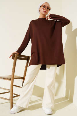 Kalp Detaylı Basic Tunik Kahve - Tunik