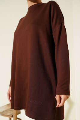 Kalp Detaylı Basic Tunik Kahve - Tunik