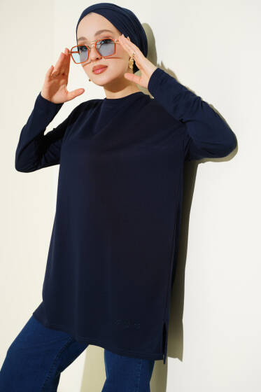 Kalp Detaylı Basic Tunik Koyu Lacivert - Tunik