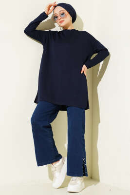 Kalp Detaylı Basic Tunik Koyu Lacivert - Tunik