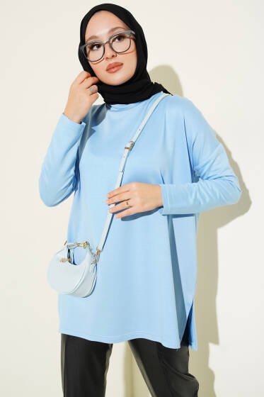 Kalp Detaylı Basic Tunik Mavi - Yılın Fırsatı