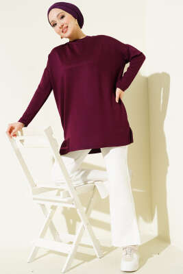 Kalp Detaylı Basic Tunik Mürdüm - Tunik
