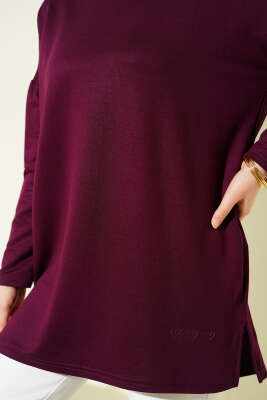 Kalp Detaylı Basic Tunik Mürdüm - Tunik