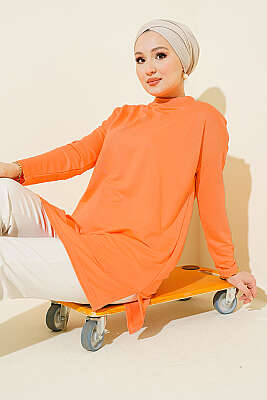 Kalp Detaylı Basic Tunik Oranj 