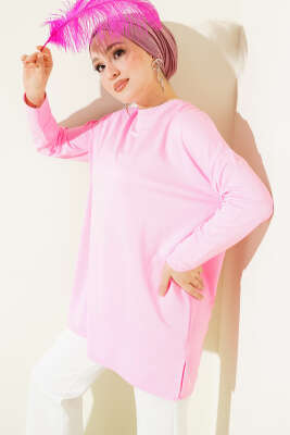 Kalp Detaylı Basic Tunik Pembe 
