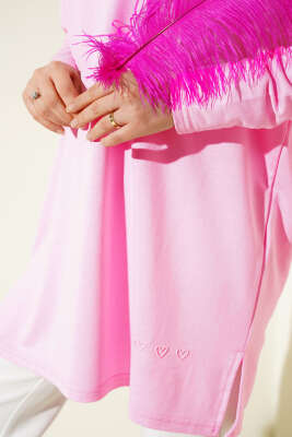 Kalp Detaylı Basic Tunik Pembe - Tunik