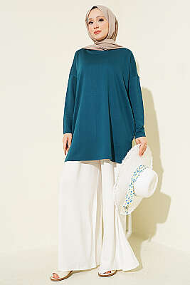 Kalp Detaylı Basic Tunik Petrol - Tunik