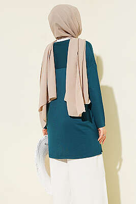 Kalp Detaylı Basic Tunik Petrol - Tunik