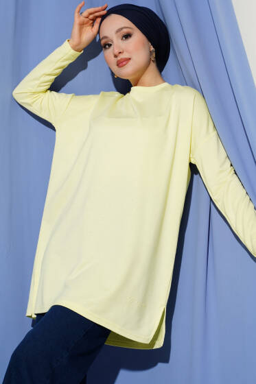 Kalp Detaylı Basic Tunik Sarı - Tunik