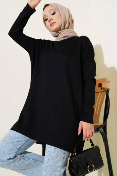 Kalp Detaylı Basic Tunik Siyah - Yılın Fırsatı