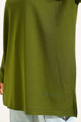 Kalp Detaylı Basic Tunik Yeşil - Tunik