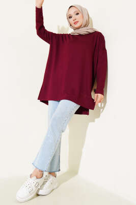 Kalp Detaylı Basic Tunik Bordo - Tunik