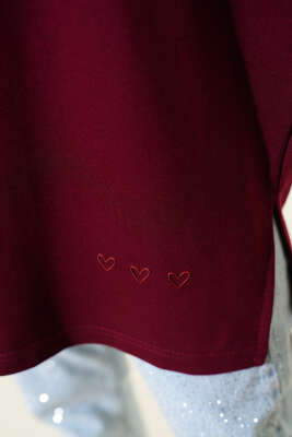 Kalp Detaylı Basic Tunik Bordo - Tunik