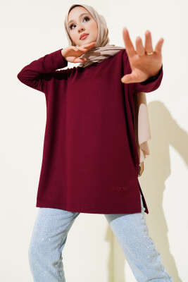 Kalp Detaylı Basic Tunik Bordo