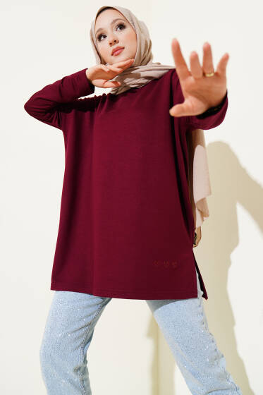Kalp Detaylı Basic Tunik Bordo - Yılın Fırsatı