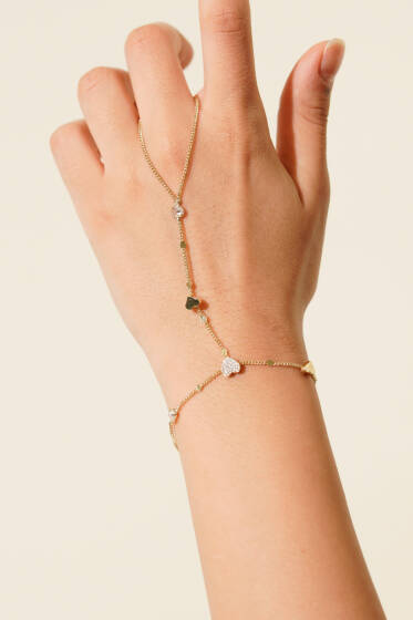 Kalp Detaylı Şahmeran Gold - Bileklik