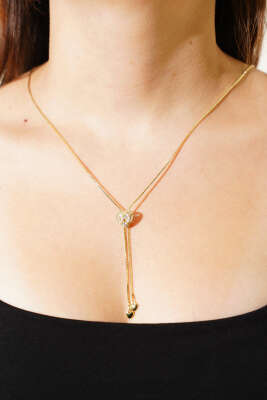 Kalp Detaylı Taşlı Kolye Gold - KONYALI BİJUTERİ