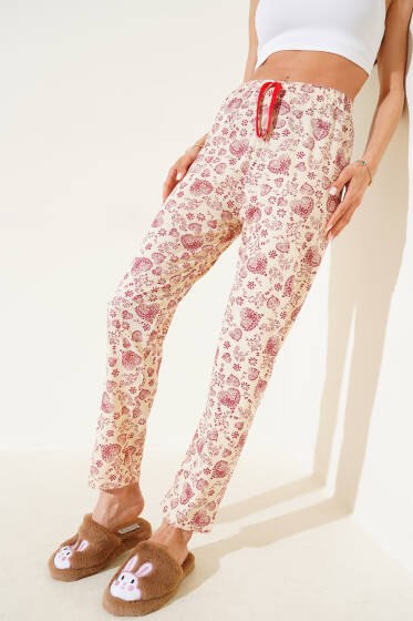 Kalp Motifli Pijama Altı Bej - Kadın Pijama Takımı