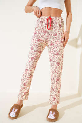 Kalp Motifli Pijama Altı Bej - Kadın Pijama Takımı