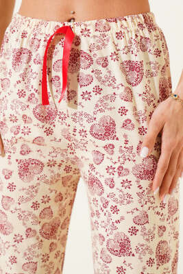Kalp Motifli Pijama Altı Bej - Pijama