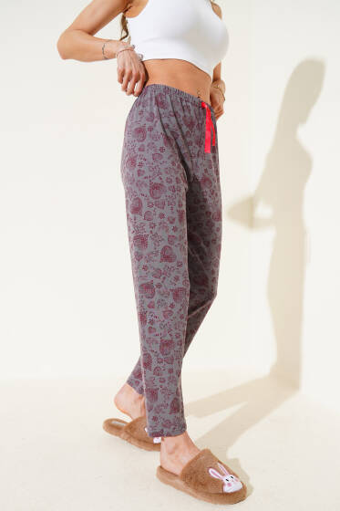 Kalp Motifli Pijama Altı Füme - Pijama & Gecelik